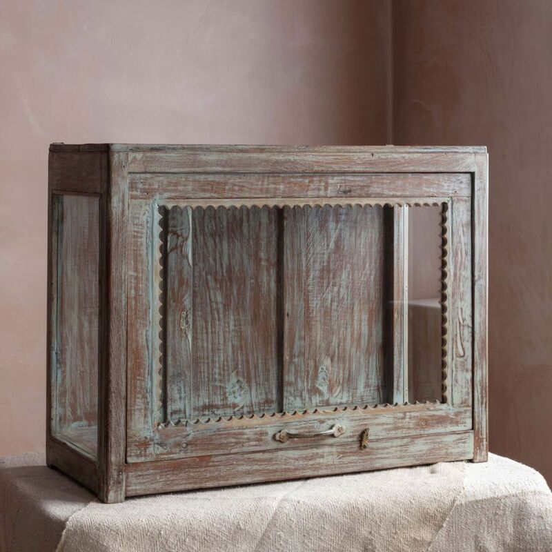 Vintage Wooden Wall Showcase Cabinet