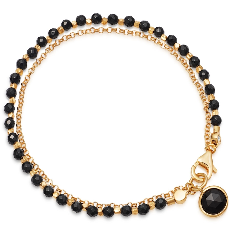 Gold Black Onyx Charm Bracelet