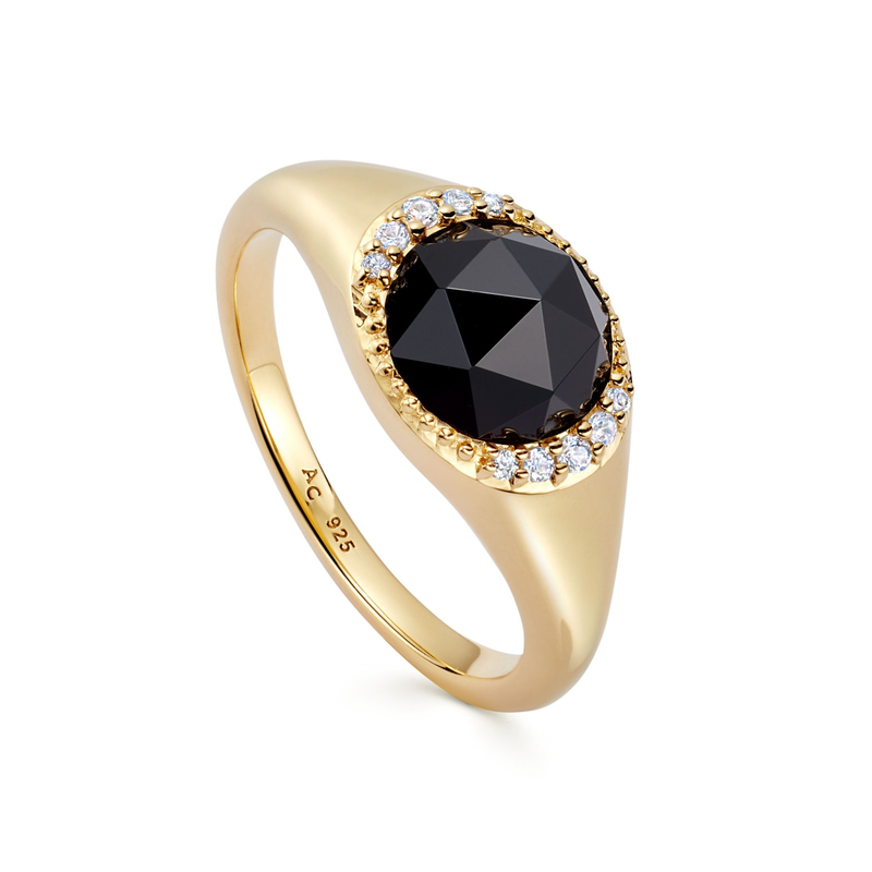 Gold Luna Black Onyx Signet Ring
