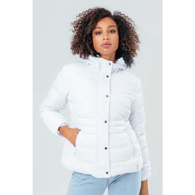 HYPE WHITE SHORT LENGTH WOMEN'S PADDED COAT WITH FUR