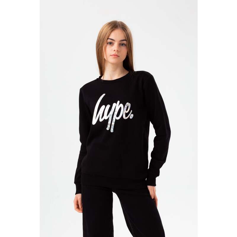 HYPE GIRLS BLACK HOLOGRAPHIC SCRIPT CREW