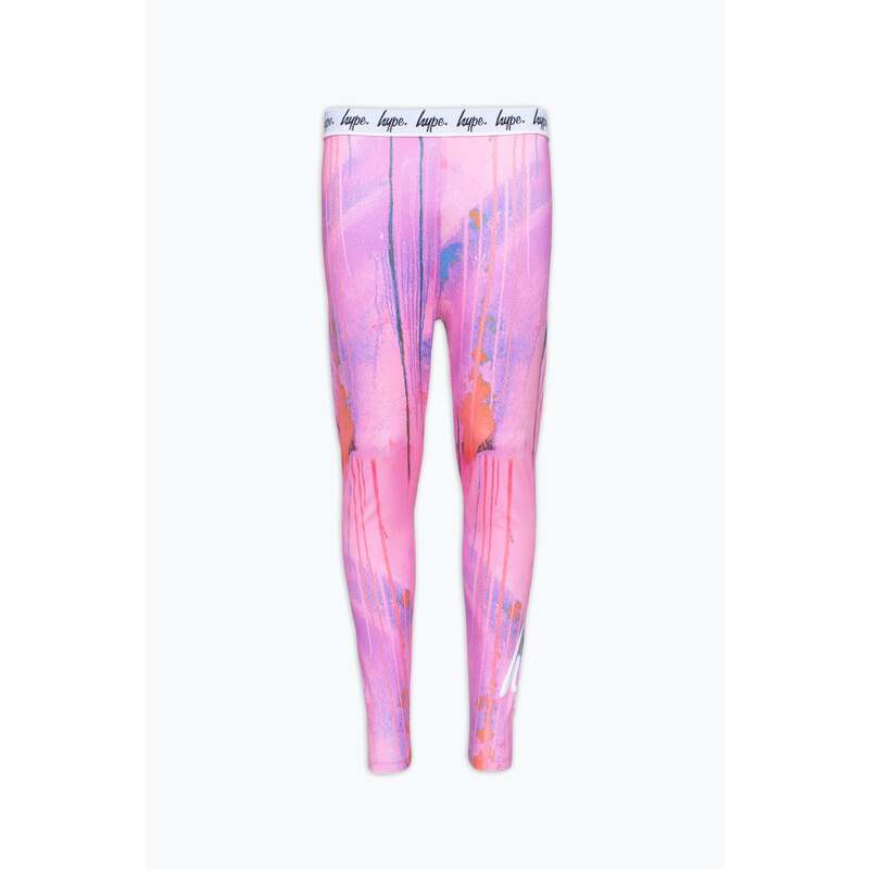 HYPE GIRLS PINK SPRAY DRIP SCRIPT LEGGINGS