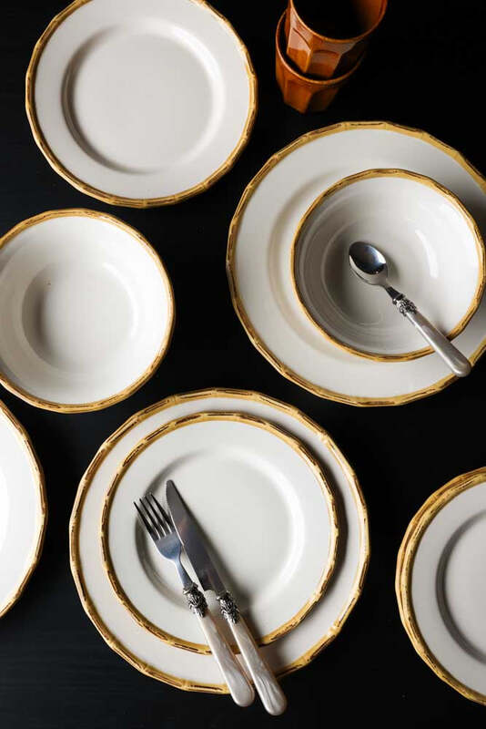 12 Piece White Bamboo Dinner Set