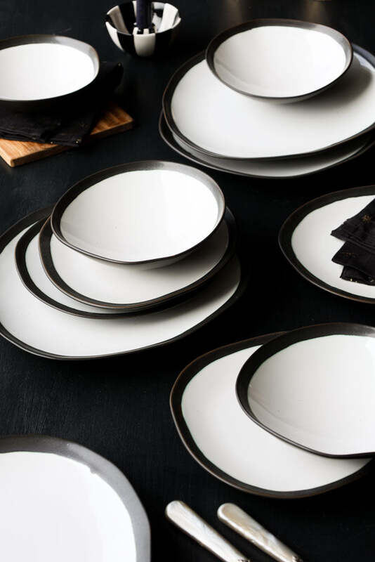 12 Piece Monochrome Handmade Dinner Set