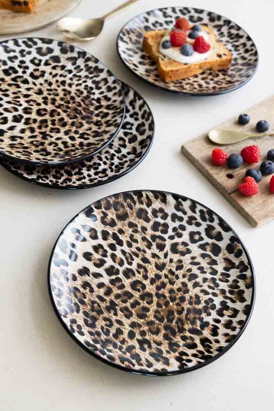 Set of 4 Natural Leopard Love Side Plates