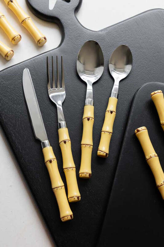 Beautiful 16-Piece Bamboo Design Cutlery Set