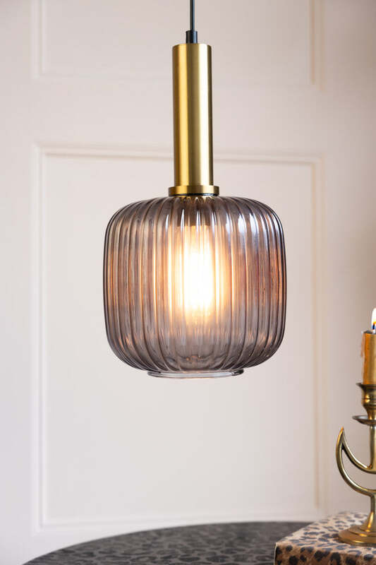 Charcoal Ribbed Glass & Gold Ceiling Light