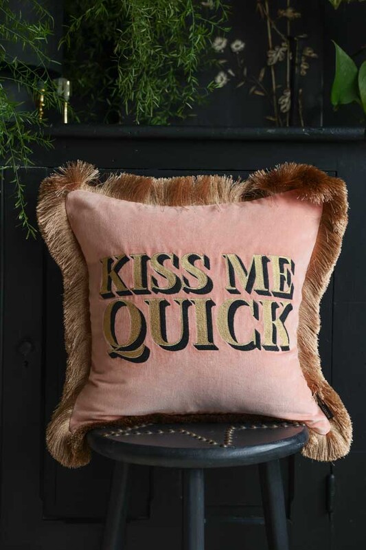 Kiss Me Quick Velvet Fringe Feather Filled Cushion