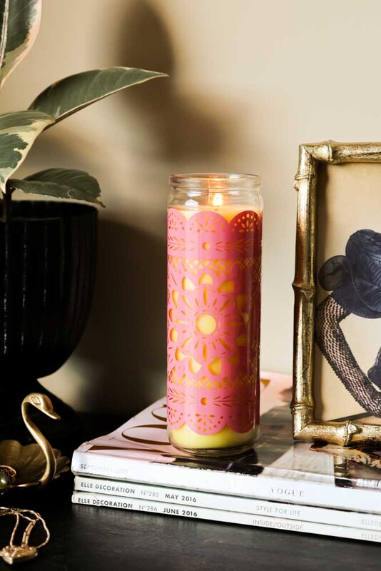 Mexican Folk Art Candle in Pink