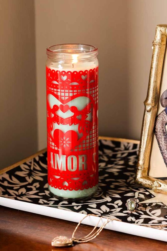 Mexican Folk Art Inspired Candle in Red