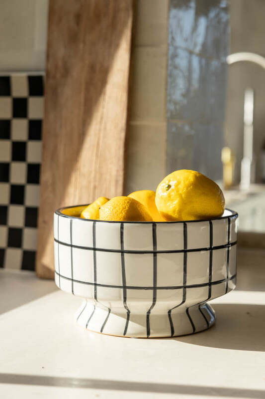 Monochrome Checkered Bowl On Stand