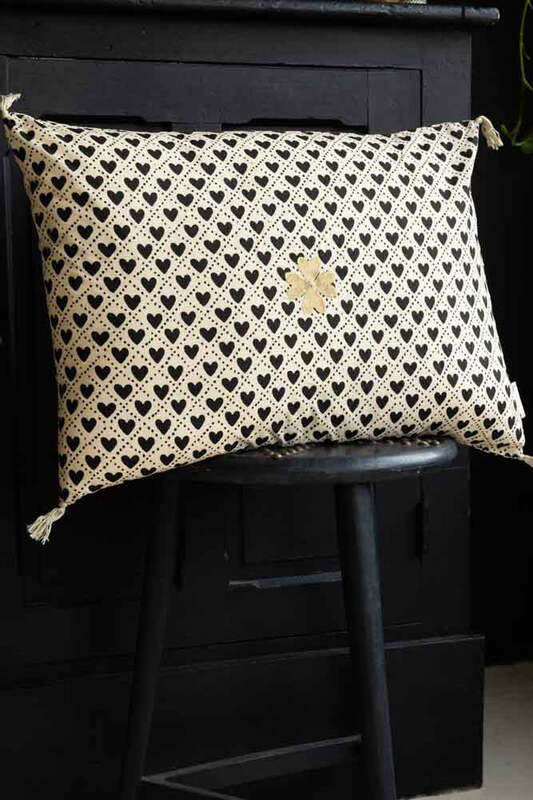 Monochrome Heart & Gold Clover Cushion