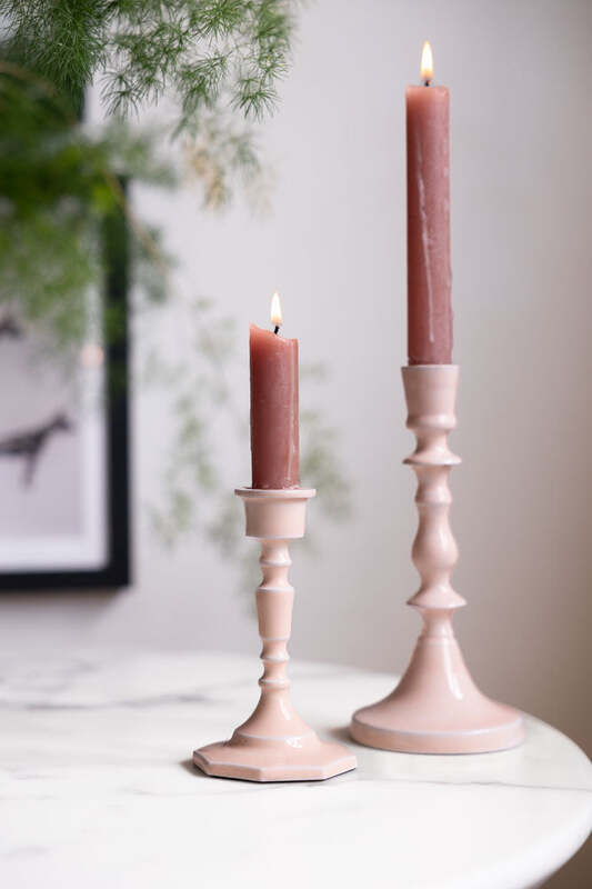 Pink Enamel Cast Style Candlestick Holder - 2 Sizes Available