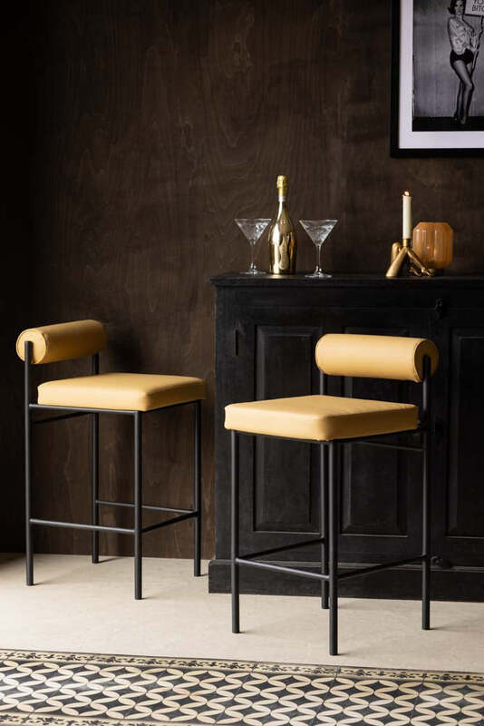 Sand Faux Leather Roll Back Bar Stool