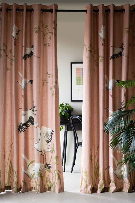 Set Of 2 Pink Cranes Lined Curtains - 2 Sizes Available -