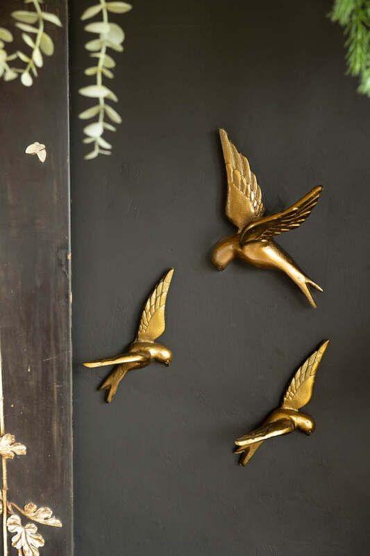 Set Of 3 Gold Metal Birds Wall Ornament