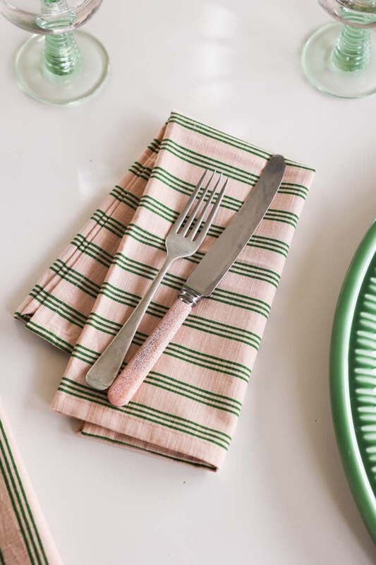 Set Of 4 Cotton Green Stripe Napkins