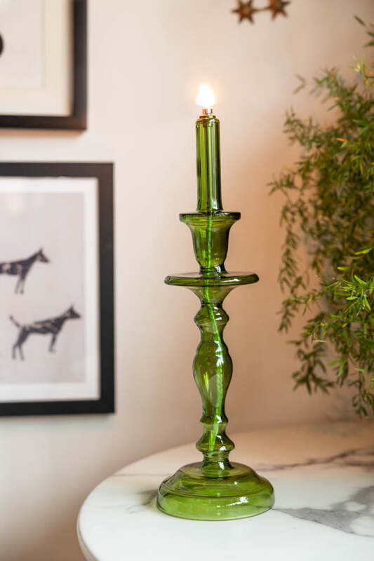 Tall Green Glass Refillable Candle Holder