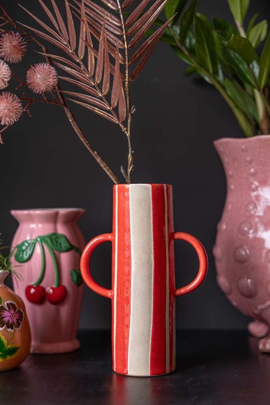 Tall Red Stripe Vase With Handles