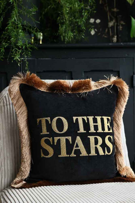 To The Stars Velvet Fringe Feather Filled Cushion