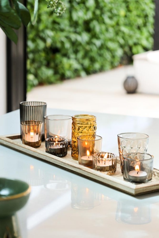 Wooden Tray With Glass Candle Holder Votives