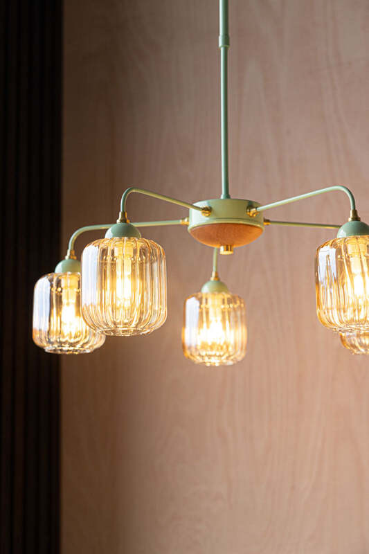 Mint Green Metal & Ribbed Glass Ceiling Light