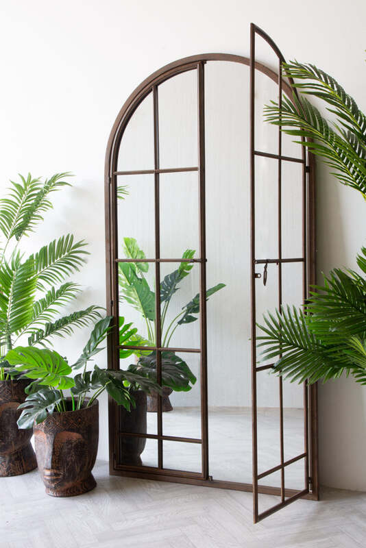 Large Antique Metal Window Mirror With Opening Doors