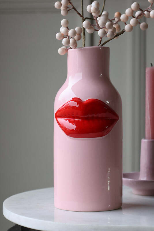 Pink Ceramic Vase With Luscious Red Lips