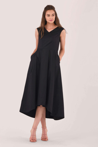 Closet London Black High-Low Pleated Dress