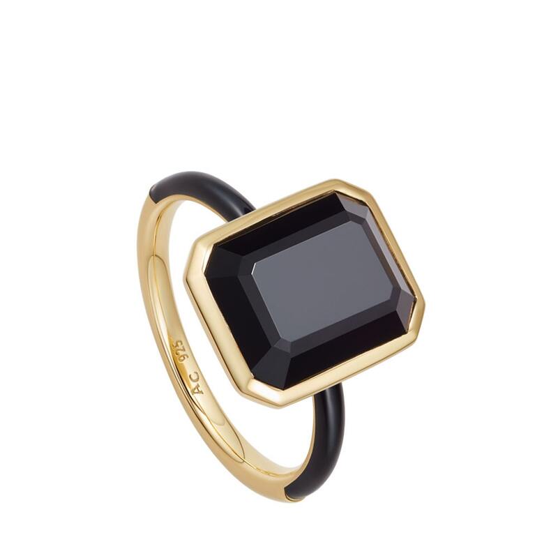 Gold Black Onyx Enamel Ring