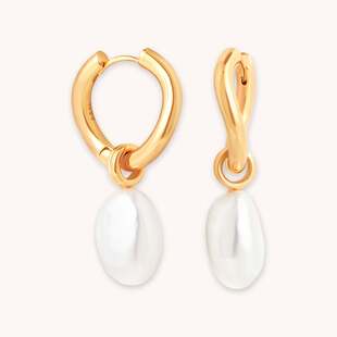 Serenity Pearl Charm Hoops in Gold
