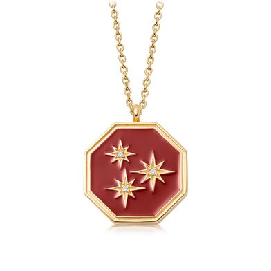 Celestial Red Enamel Constellation Locket Necklace in Yellow Gold Vermeil